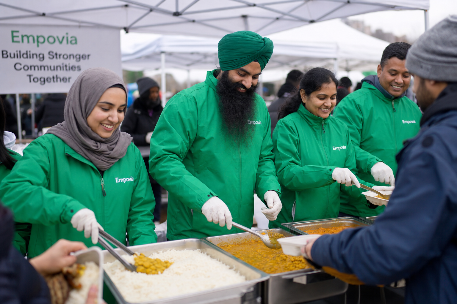 Volunteers serving meals